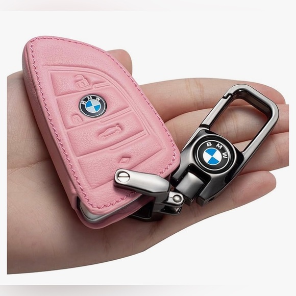🦋 NEW BMW Pink Leather BMW Key Fob Cover Keychain Case. - Picture 1 of 5